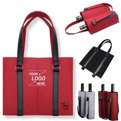 Wine Bottle Carrying Bag 2-Pack Reusable Felt Travel Tote