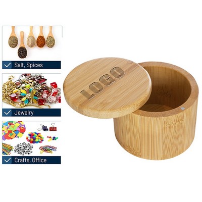 6oz Eco-Friendly Bamboo Wood Salt Cellar Storage Box w/Magnetic Swivel Lid