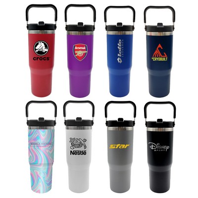 30oz. Stainless Steel Insulated Mug with Handle and Built-In Straw