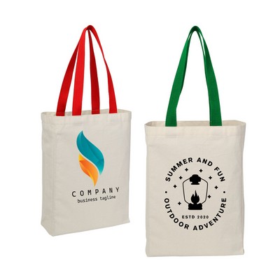 6 Oz. Natural Canvas Tote Bag with Colorful Handles