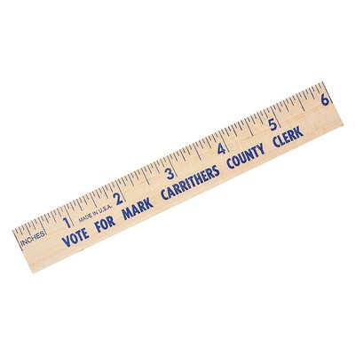 6" Natural Finish Flat Wood Ruler (Spot Color)