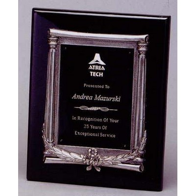 Lacquered Black Finish Plaque W/ Silver Frame Casting (10 1/2"x13")