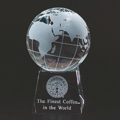 5" Optical Cut Crystal Globe Award on Base