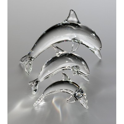 Medium Hand Blown Crystal Dolphin Figurine