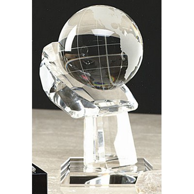 3" Optical Crystal World Globe Award w/Hand Base