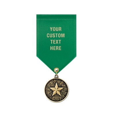 1 1/8" Star Cast CX Medal w/ Satin Drape Ribbon