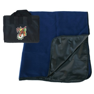 Fold-up Fleece Picnic Blanket w/Water Resistant Black Nylon Outside Lining