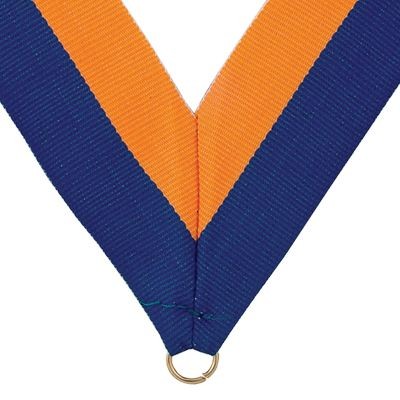 1½" Wide V-Neck Blue & Orange Ribbon w/Metal Ring