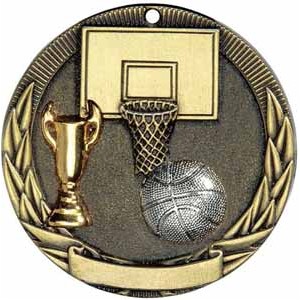 Basketball Tri-Colored Medal, 2"