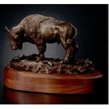 Custom Cultured Bronze American Bison Sculpture w/ American Walnut Base