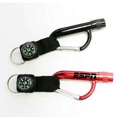 Aluminum Carabiner w/LED Flashlight & Compass