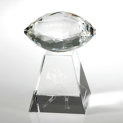 6 1/2" Faceted Football Crystal Award w/Tall Base