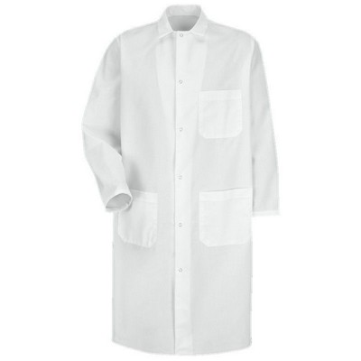 Red Kap™ Plain Weave Long Sleeve Gripper Front Butcher Coat w/Pockets - White