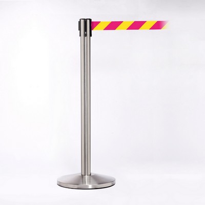 Stainless Pole W/ 11' Heavy Duty Diagonally Stripe Yellow/Magenta Belt W/ Lock