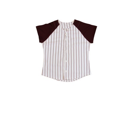 Women's Full Button Warp Knitted Pinstripe Softball Jersey Shirt