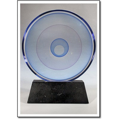 Veiled Disk Art Glass Sculpture w/ Marble Base (10.25"x10.25"x3")