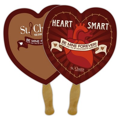 Announcement Hand Fan - 8.5x8 Heart Shaped Laminated - 14 pt.