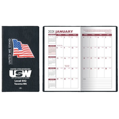 Executive Vinyl Cover w/ Pre-Printed Flag - Monthly Planner (1 Color Insert)