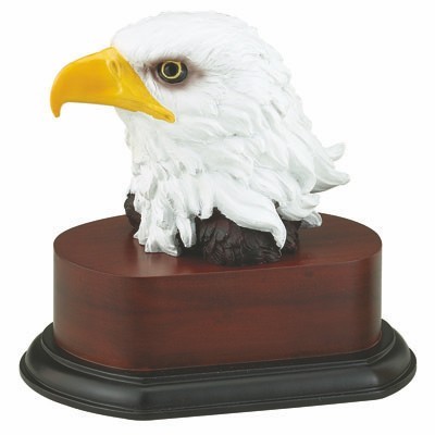 6½" Hand-Painted Natural Eagle Head Trophy on Wood Base