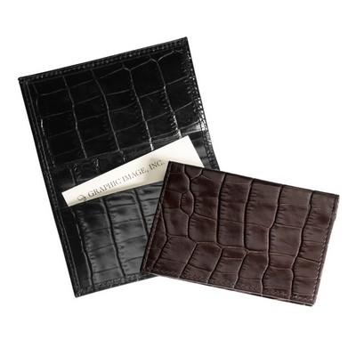 Fold-Over Business Card Case - Crocodile Embossed Leather