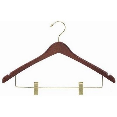 Contoured Wooden Walnut Suit Hanger w/Clips