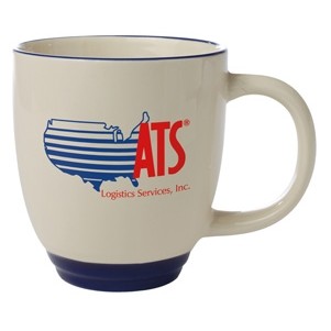 14 Oz. Bistro Heartland Colored Trim Mug (Almond Beige/Cobalt Blue Trim)