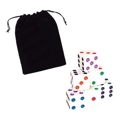 16MM Multi-Color Pips Dice Sets (5 Dice in Velveteen Pouch)