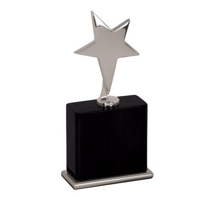 8" Silver Plated Meal Star Award In Rosewood Piano Finish Wood Holder