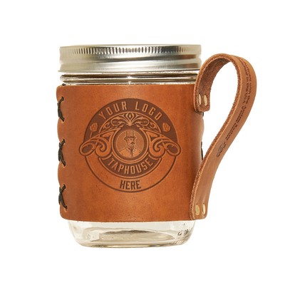 Full-Grain Leather Wide Mouth Mason Jar Holder w/Handle- sleeve only