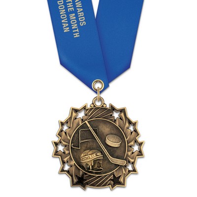 2 1/4" Hockey TS Medal w/ Satin Neck Ribbon