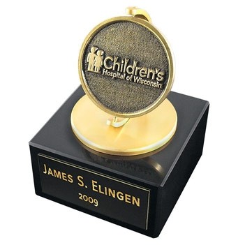 Gold Spinner Award on 3.5" Square Marble for 2.5" Medallion