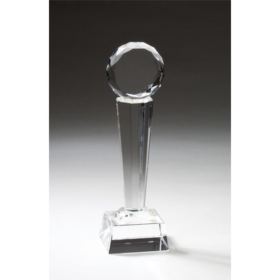 Merlon Optic Crystal Faceted Tower Trophy Award - 11 1/4'' h