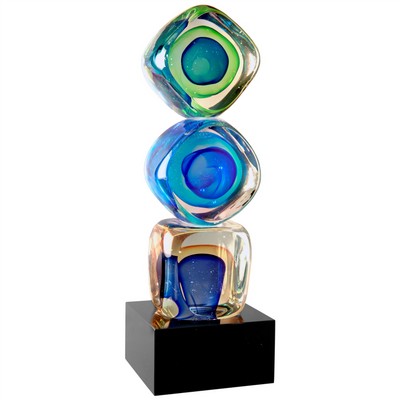 Colorful Melting Cubes Art Glass Award 9 1/2"H