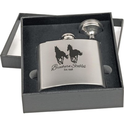 Flask w/Funnel Gift Set - Stainless Steel Matte Black - Engraved Flask