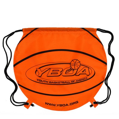 Custom 210D Polyester Basketball Shaped Drawstring Backpack Cinch Bag14.75"x16.5"