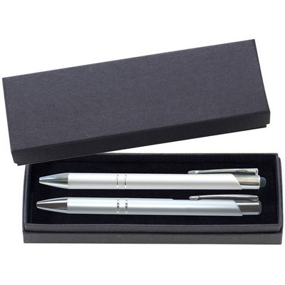 JJ Series Silver Stylus Pen and Pencil Set in Black Cardboard Paper Gift Box with Velvet lining