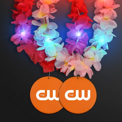 Light Up Hawaiian Leis with Custom Orange Medallion - Domestic Print