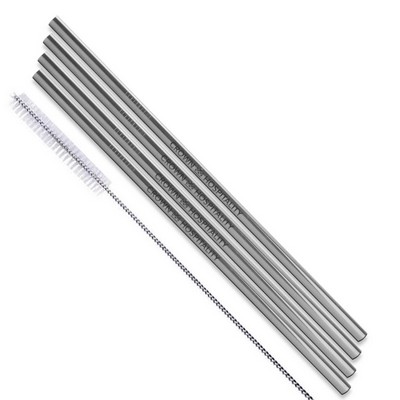 Straight Stainless Steel Straws: Set of 4 in Silver