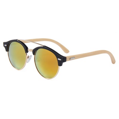 Bamboo Sunglasses -Red Mirror Lenses - Black Frames