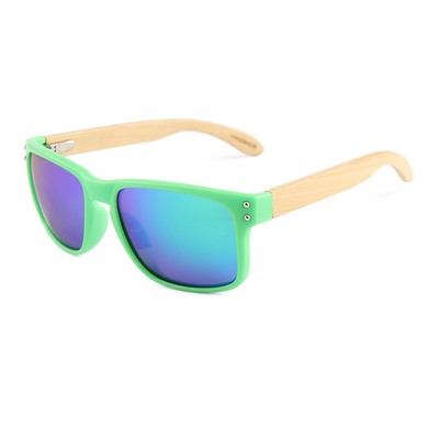 Bamboo Sunglasses - Green Mirror Lenses - Green Frames