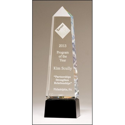 Crystal Obelisk Award w/Prism-Effect Top & Black Base (2.875"x 9.75")