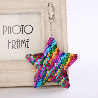 Star Shaped Reversible Sequins Keychain