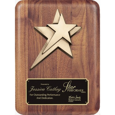 American Walnut Finish Plaque with Cast Metal Stars, 9"x12"