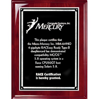 Rosewood Piano Finish Plaque, 9"x12" with Black Brass Plate/Silver Florentine