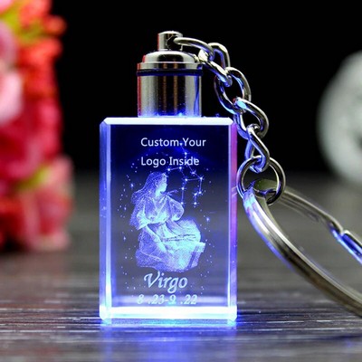 Customized Logo crystal square flashing keychain