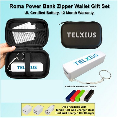 2800 mAh Roma Power Bank Zipper Wallet Gift Set