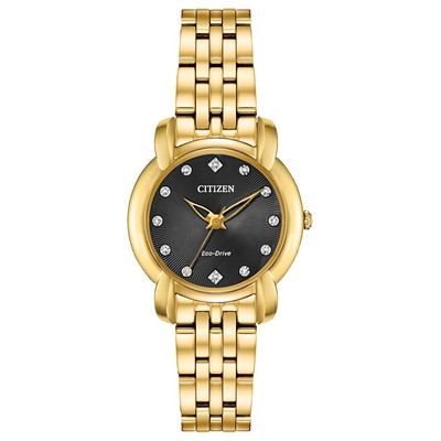 Citizen Ladies' Jolie Eco-Drive Watch, Gold-tone Stainless Steel Bracelet, Black Dial