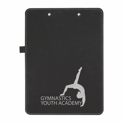 9" x 12 1/2" Black/Silver Leatherette Clipboard