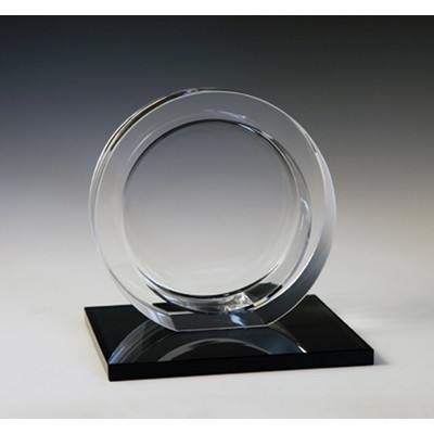 Circle Award on Black Base. Optical Crystal Award/Trophy.7"