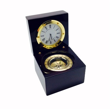 Captains Box II - Compass/Clock In Piano Finish Box